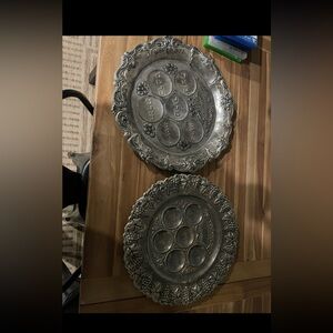 Lot of 2 Jewish silver plated Passover plates